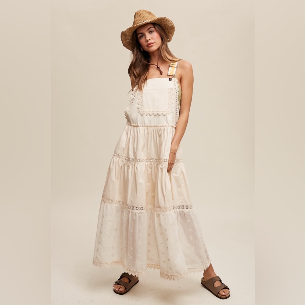 Listicle Laced and Tiered Romantic Overall Midaxi Dress